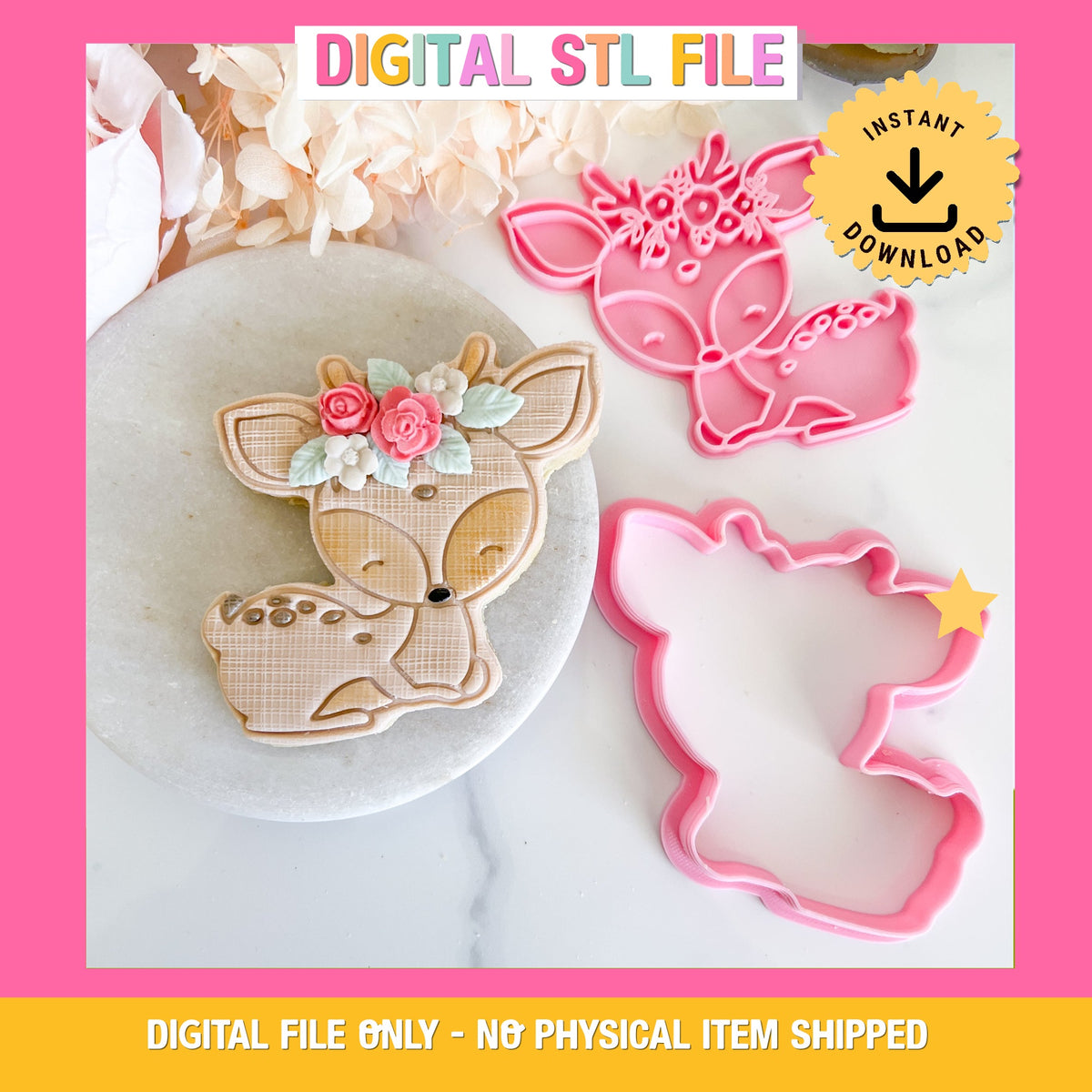 "Deer with floral crown" - Cookie Cutter & Stamp