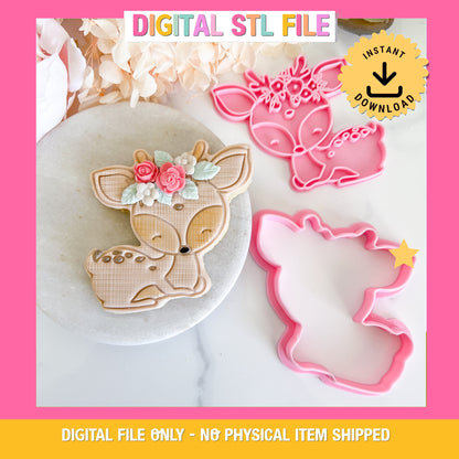 "Deer with floral crown" - Cookie Cutter & Stamp