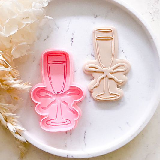 "Champagne Glass with Bow" - Cookie Cutter & Stamp