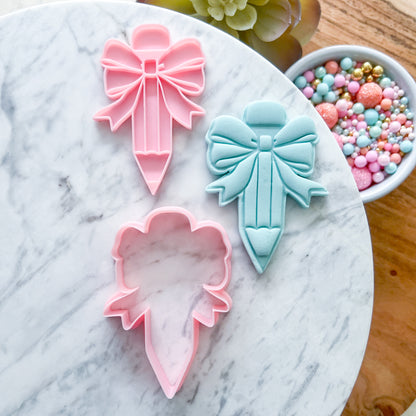 "Pencil with Bow" - Cookie Cutter & Stamp