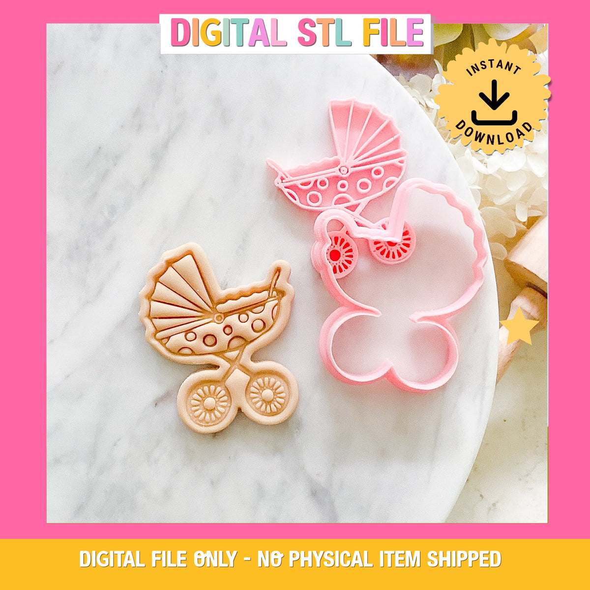 "Vintage Pram" -Cookie Cutter & Stamp