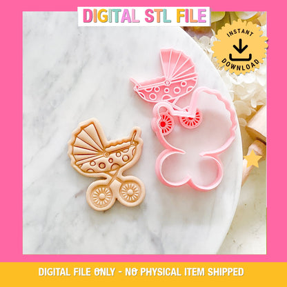 "Vintage Pram" -Cookie Cutter & Stamp