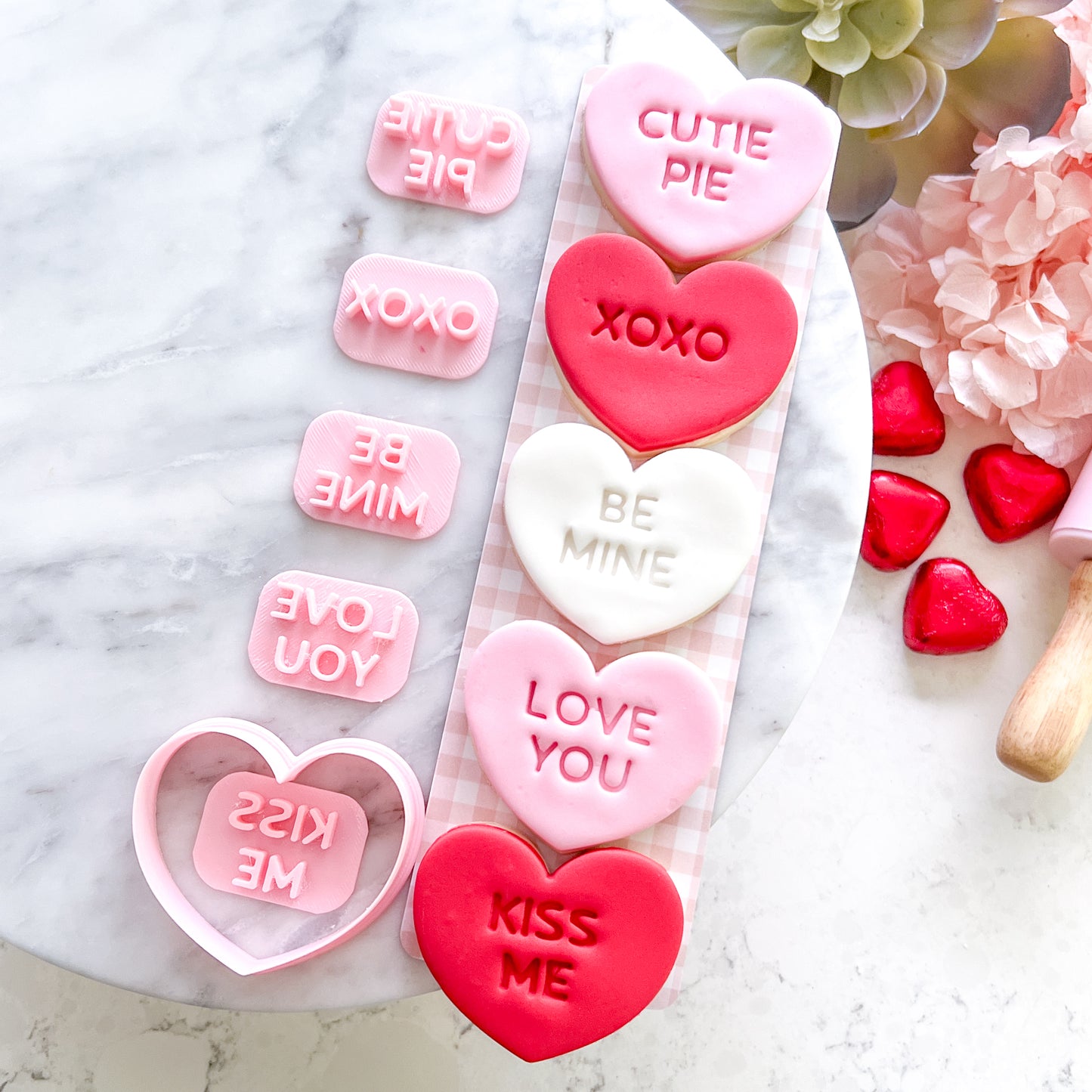 "Candy Hearts" Cutter & Stamps (6 pc)