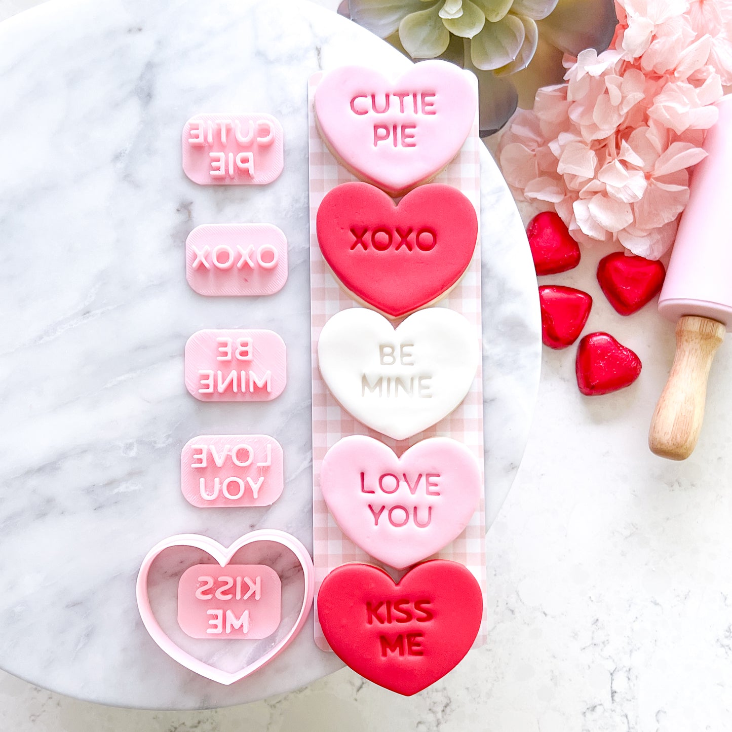 "Candy Hearts" Cutter & Stamps (6 pc)